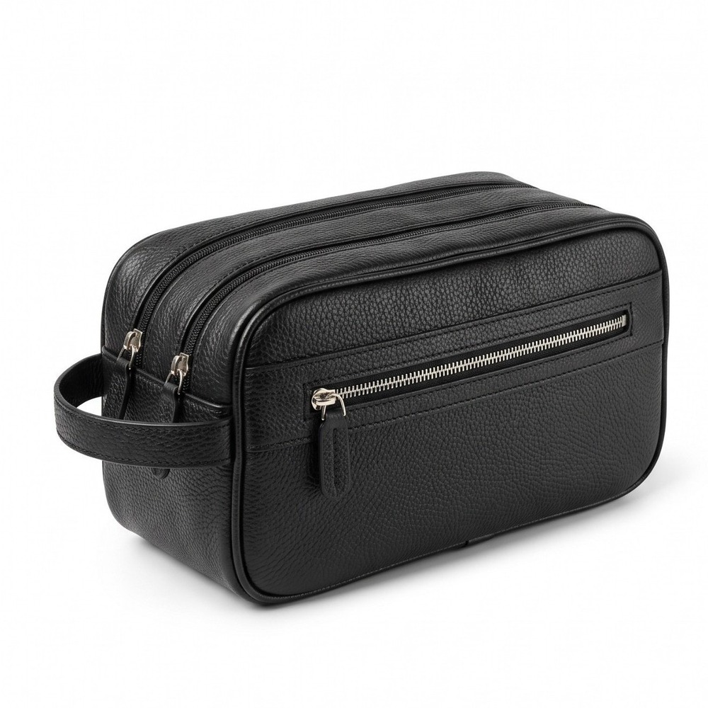 Brooks Brothers Toiletry Bag Dopp Kit Black Pebbled Leather Travel Case